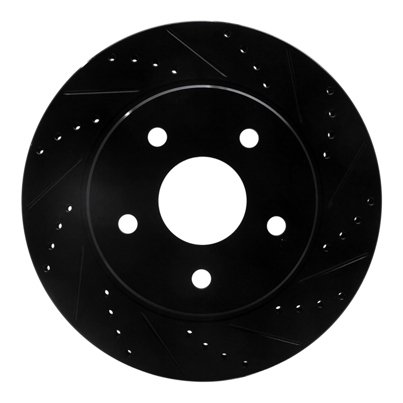 Chrysler Aspen Brake Rotor (1) - Front Right - R1 Concepts - Drilled & Slotted - Black - `02-`24